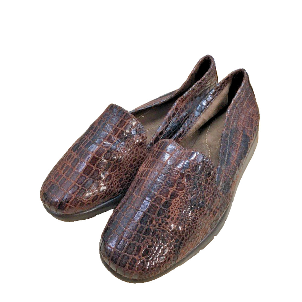 Aerosoles Shoes Womens 7 Slip On Loafers Brown Leather Croc Embossed Casual